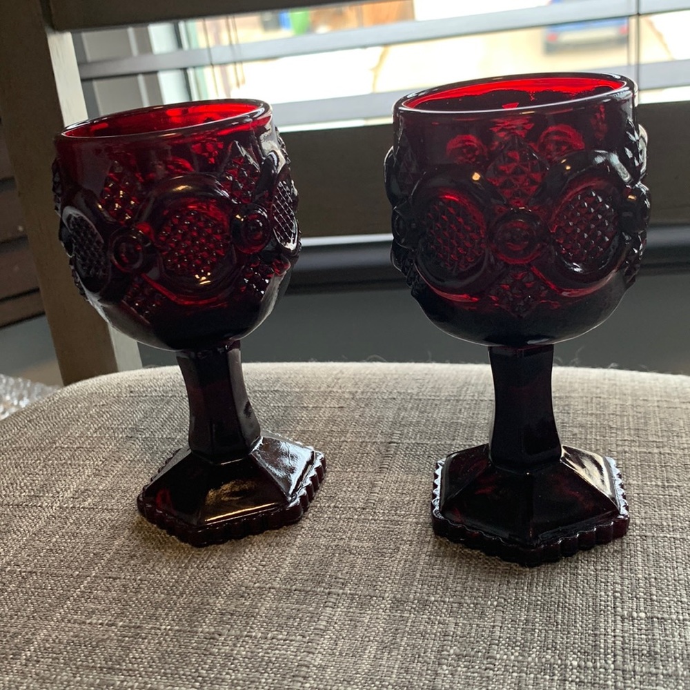 Vintage Avon Goblets 1876 Ruby Red Kitchen Glass Cape Cod
